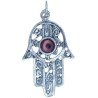 Amuleto Plata Mano Fatima Labrada c/ Piedra Cristal 3.0 cm