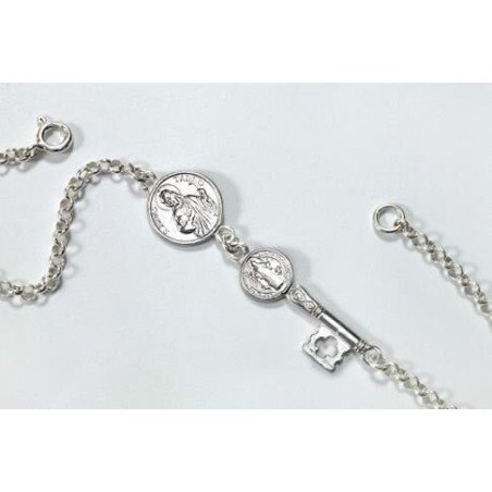 Amuleto Plata Doble Protección Pulsera Llave con San Benito