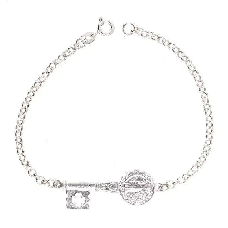 Amuleto Plata Pulsera Llave San Benito 17-20 cm Ajustable