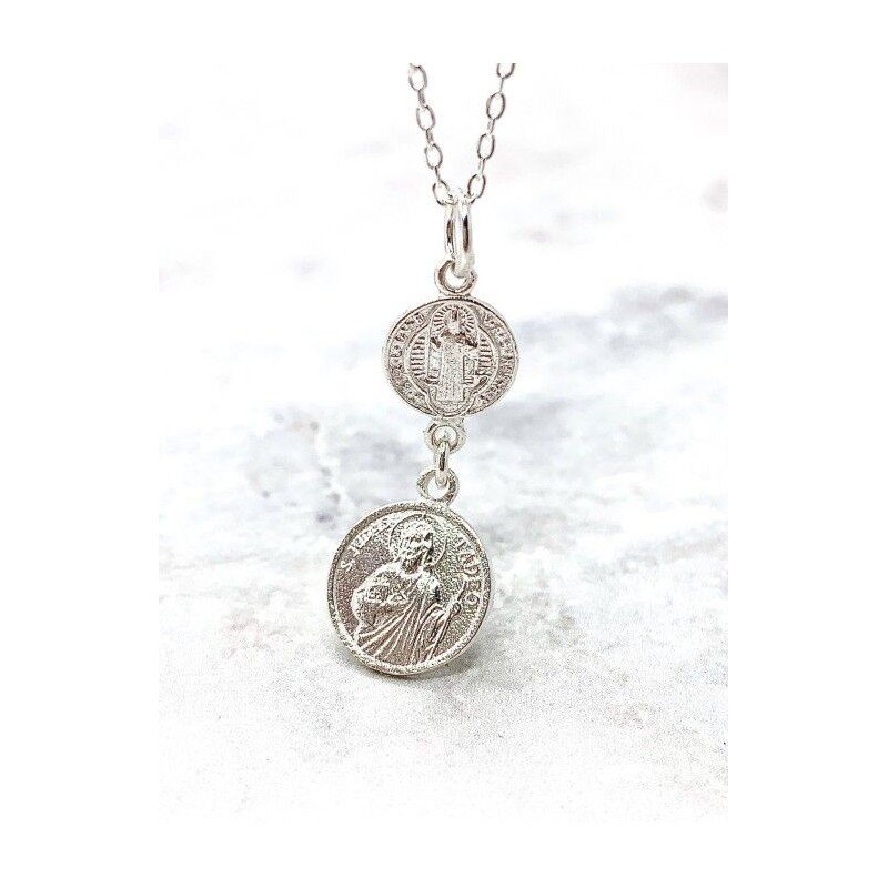 Amuleto Plata Doble Protección San Benito con San Judas
