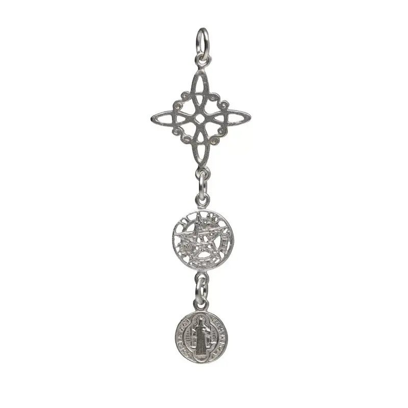 Amuleto Plata Triple Protección Nudo Brujas, Tetragramatón