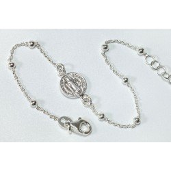 Pulsera Plata San Benito c/ bolas 16-19 cm Ajustable