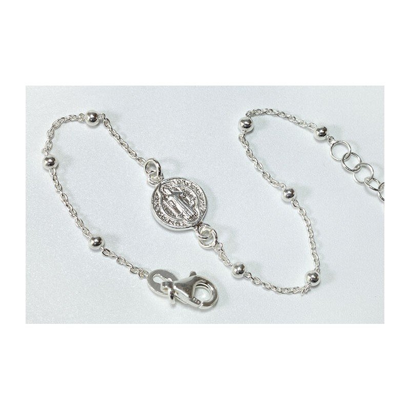 Pulsera Plata San Benito c/ bolas 16-19 cm Ajustable