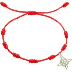Pulsera Hilo Rojo 7 Nudos c/ Nudo de Bruja en Plata