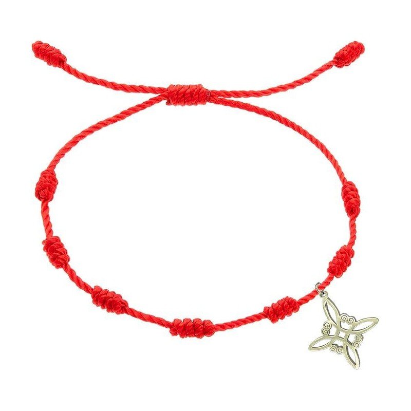 Pulsera Hilo Rojo 7 Nudos c/ Nudo de Bruja en Plata